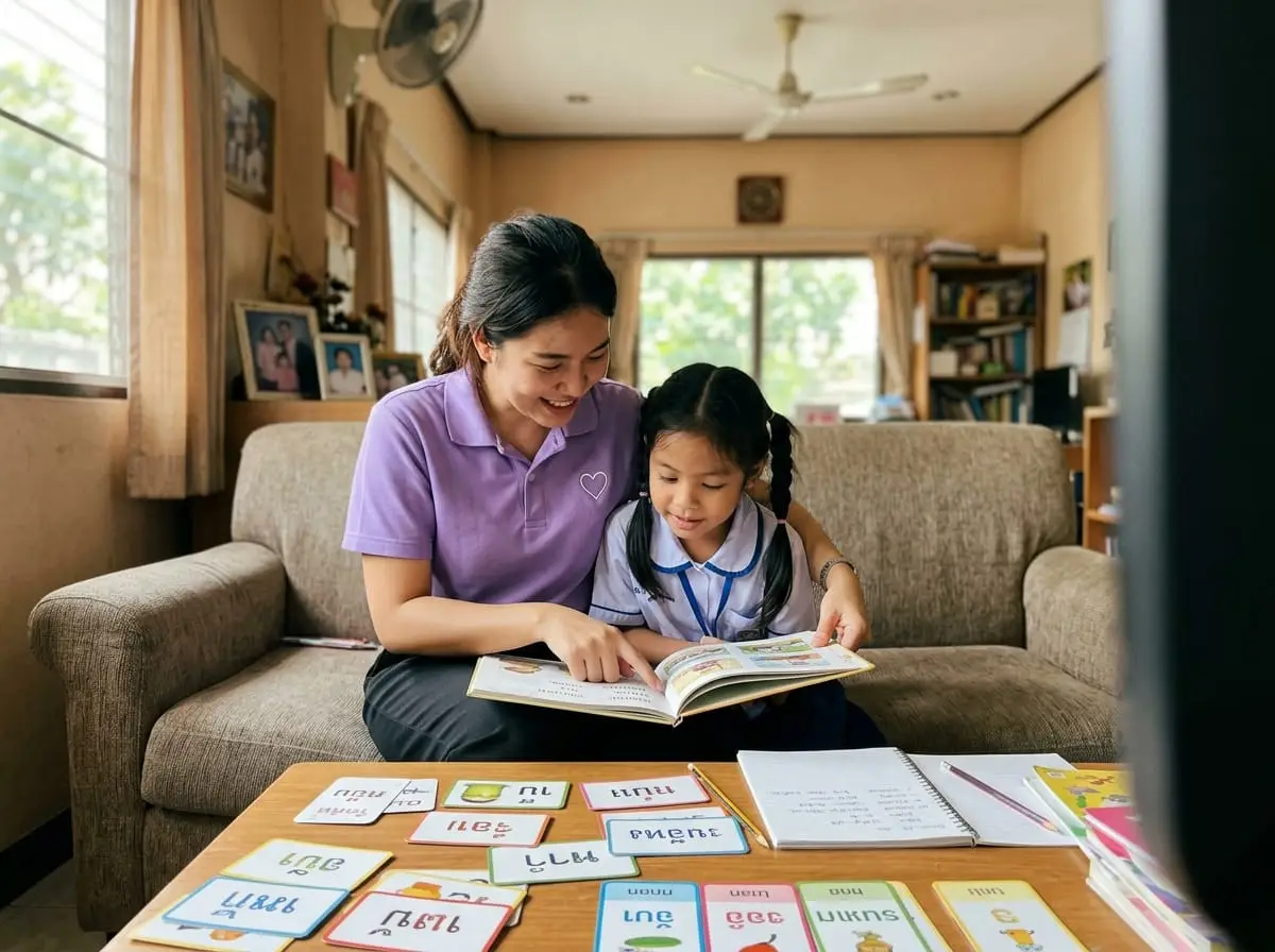 ครูสอนพิเศษ ของ CareRova กำลังทำงานในบ้านครอบครัวกรุงเทพฯ