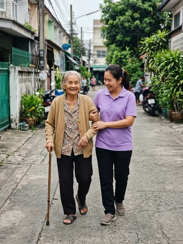 Khun Yai's morning walk · On Nut