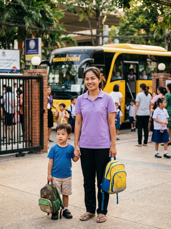 School pick-up, on time · Bang Na