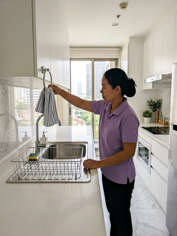 Kitchen reset before pick-up · Lat Phrao